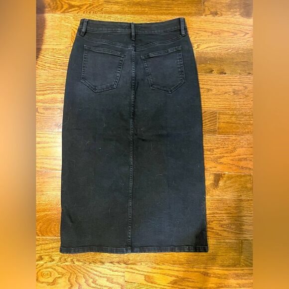 NWT Loft Black Denim Midi Skirt with Front Slit Size 2 - Picture 7 of 10